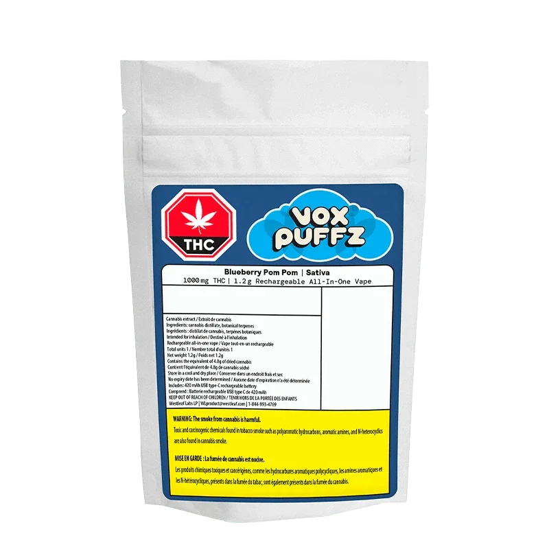 Blueberry Pom Pom Rechargeable 1000 THC AIO Disposable Vape - Image 3