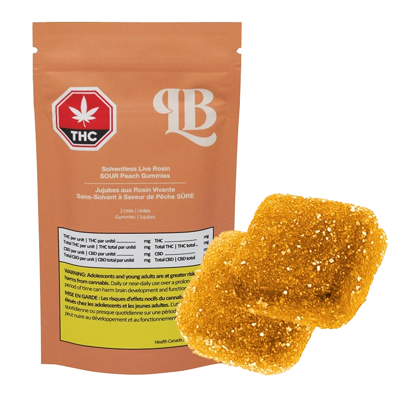 Solventless Live Rosin Sour Peach Gummies