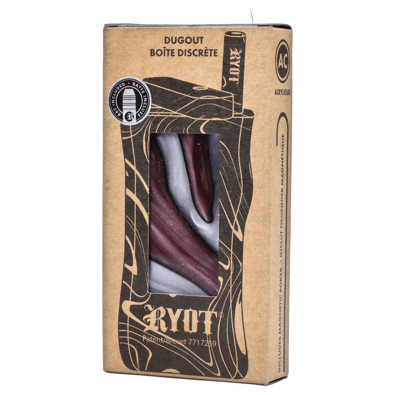 RYOT Large 3 in. Acrylic Magnetic Dugout in Purple with Matching Bat - Image 5