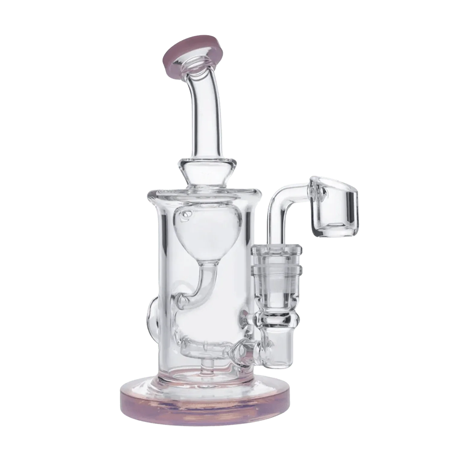 Bent Neck Water Pipe w/Bowl & Quartz-Milky Pink-7in