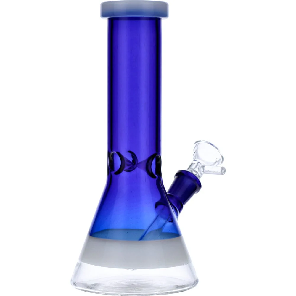 Valiant Beaker Water Pipe w/ White Rings - Blue - 8in. - Image 4