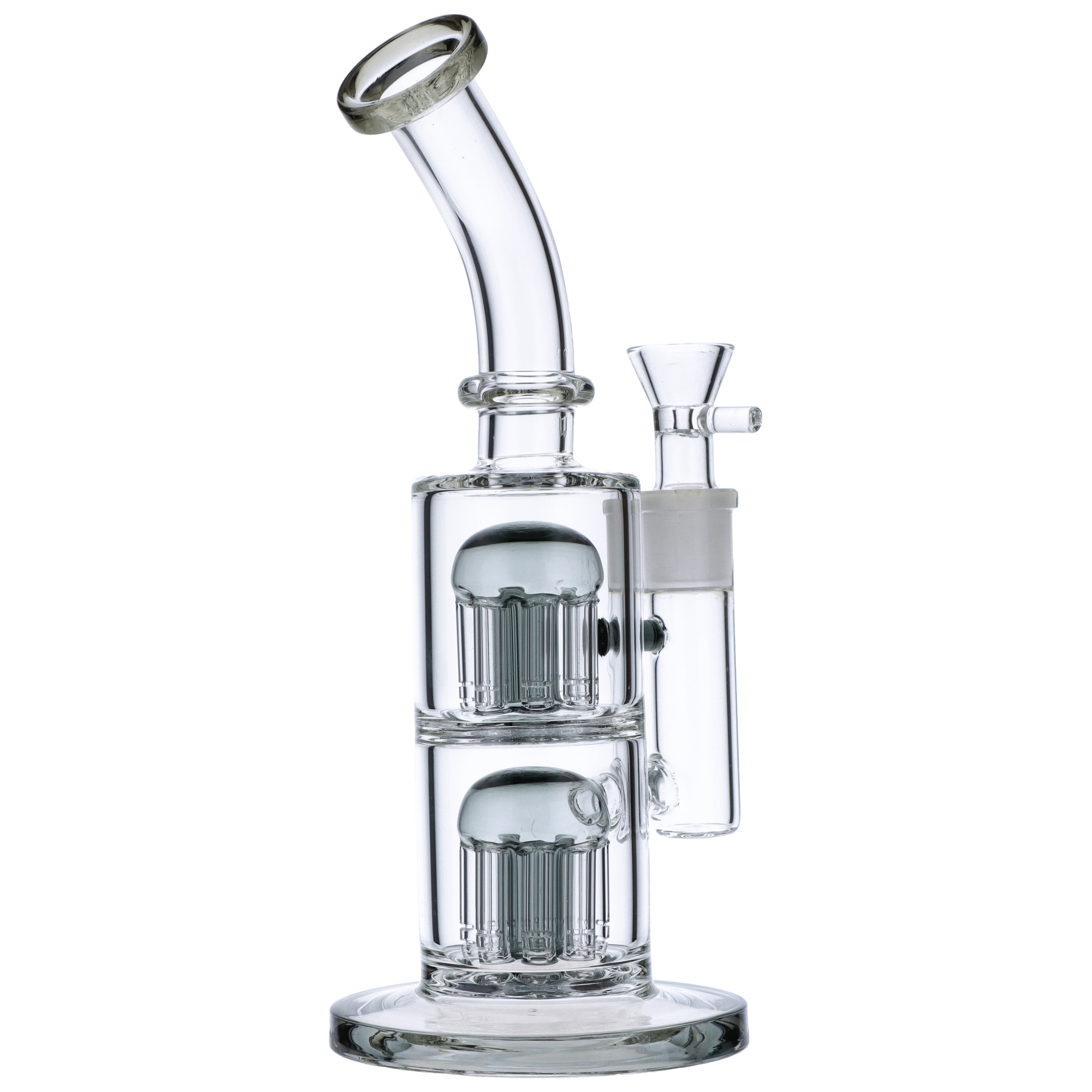 Valiant Bent Neck Water Pipe w/ Double Tree Perc - Transparent Black - 11in. - Image 4