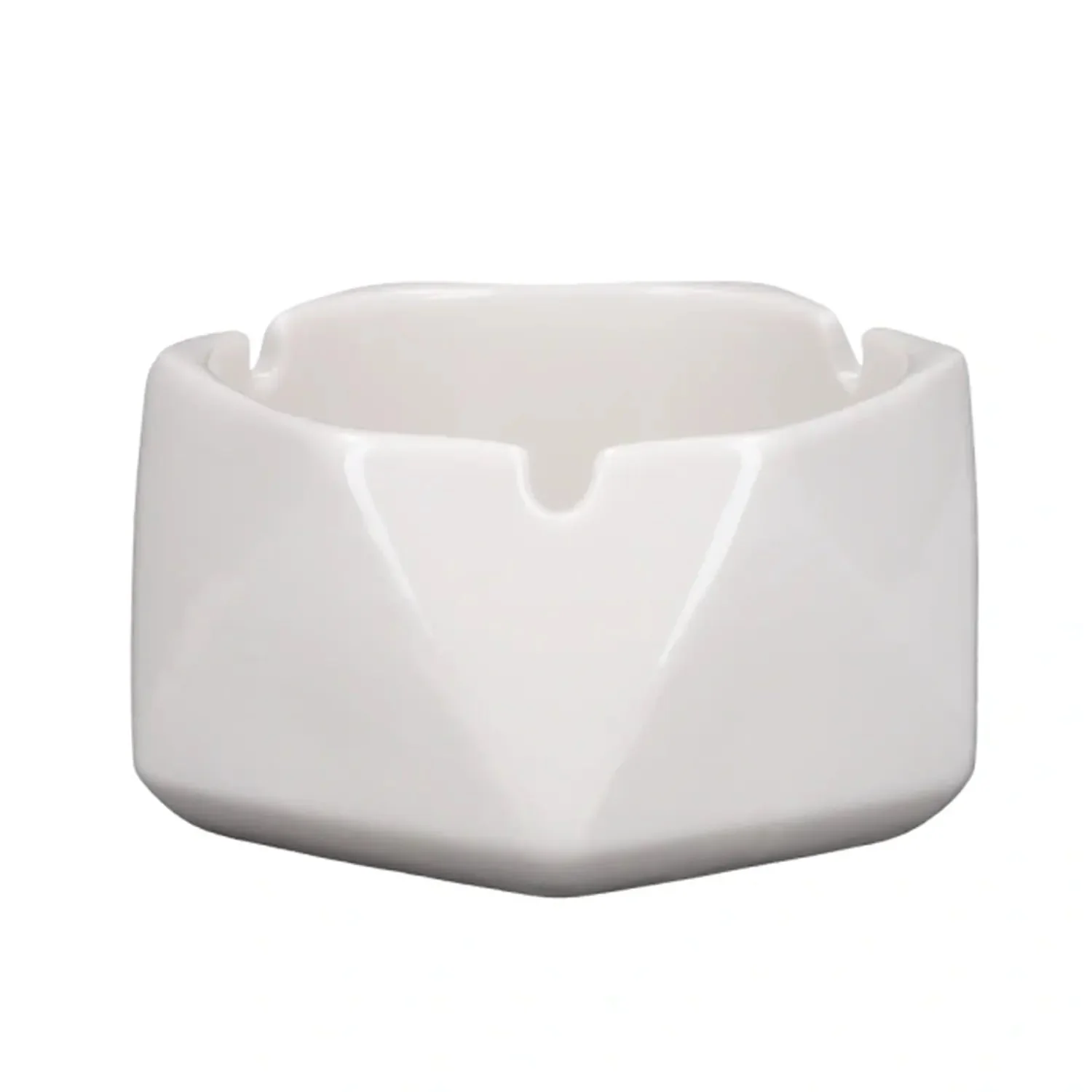 Valiant Hexagonal Glass Ashtray - White - 4.4in